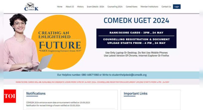 COMEDK UGET 2024: ইঞ্জিনিয়ারিং এবং আর্কিটেকচার আগ্রহীদের জন্য কাউন্সেলিং রেজিস্ট্রেশন খোলা হয়েছে - টাইমস অফ ইন্ডিয়া

