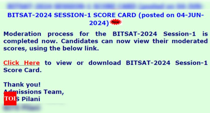 বিটস্যাট 2024 1ম ফলাফলের তালিকা bitsadmission.com এ প্রকাশিত হয়েছে এবং সরাসরি লিঙ্কটি এখানে- টাইমস অফ ইন্ডিয়া

