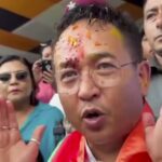Sikkim Chief Minister and Sikkim Krantikari Morcha chief Prem Singh Tamang speaks with the media after his party's victory in the Assembly elections. (PTI)