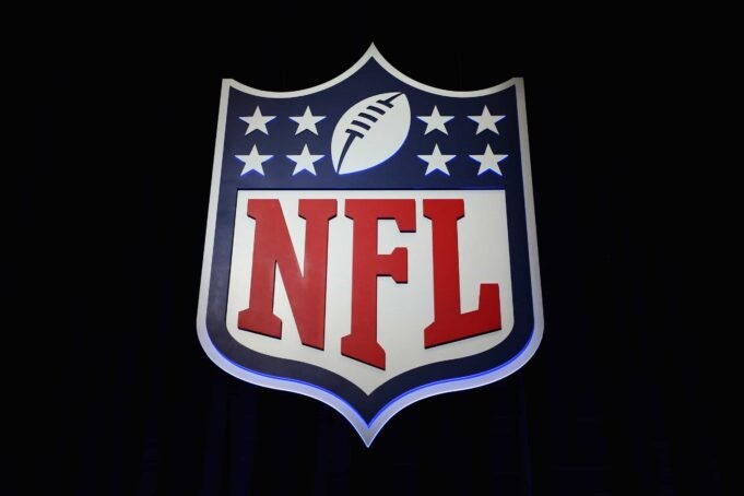 The NFL shield logo is seen following a press conference held by NFL Commissioner Roger Goodell at the George R. Brown Convention Center on February 1, 2017 in Houston, Texas.